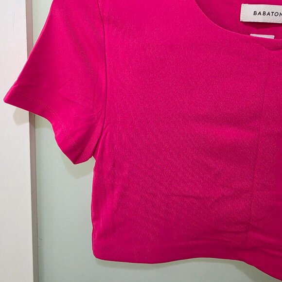 Babaton Women’s Pink Crop Top – Size M – Short Sleeve Stretch Tee - Picture 3 of 6